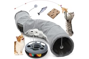 YGJT Cat Tunnel Cat Toys for Indoor Cats Adult, Interactive Toys Set with Spining Balls, Feather Wand, Fish, blanket and Ball toy, Kitten Toys for Boredom, Cat Accessories