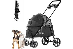 LPOTIUS Hundewagen Faltbarer Hundebuggy Hundebox Transporttasche bis 15 Kg Haustier Buggy mit Netzfenstern Haustier Transportwagen Hunde Jogger Buggy Katzen Wagen(Schwarz)