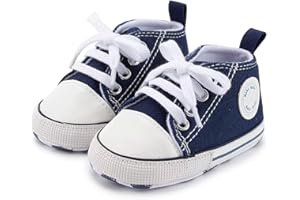 GINZER Toddler Infant High Top Baby Boy and Girl Sneakers, Crib Shoes - Newborn Shoes, Canvas Denim Shoes, Fashionable Breathable Infant First Walking Shoes
