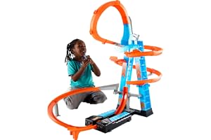 Hot Wheels Sky Crash Tower bilbana med leksaksbil | 76+ cm hög bilbana med motoriserad booster för racing med flera bilar, GW