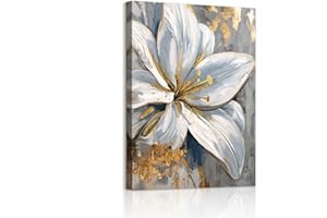 WENGTIAO Gris Blanc Or Lys Fleurs Encadré Toile Peinture Impression Florale Abstraite Minimaliste Nordique sur Toile Decoration Murale Salon Maison Deco Chambre Prête à Accrocher 30x40cm