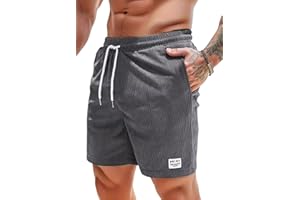 VORVOWRY Męskie spodenki na co dzień, modne klasyczne spodenki sportowe, miękkie, slim fit, sztruksowe, bawełniane szorty z kieszeniami