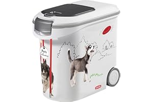 Keter Curver Contenitore Porta Crocchette per Cani, Chiusura Ermetica, Dotato di Ruote, 12 Kg/35 L, 28x49x43H cm