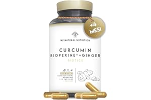 Curcuma con Piperina, Probiotici e Zenzero. 10,000 mg di Curcuma per Capsula (95% di Curcuminoidi). 4 Mesi. Potente azione Antinfiammatoria e Antiossidante. Formula brevettatai N2 Natural Nutrition