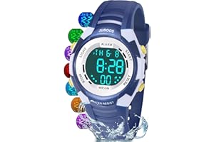 Juboos Orologio Bambina,con Cinturino Stampato e 7 Luci Colorate,Orologio Digitale Impermeabile per Bambini con Orecchie da Gatto per Ragazzo e Ragazza da 4 a 12 Anni