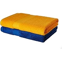 Amazon Brand - Solimo 100% Cotton 2 Piece Bath Towel Set, 500 GSM (Iris Blue and Sunshine Yellow)