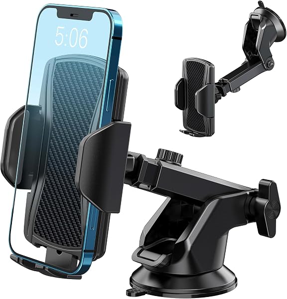 Hoppac Car Phone Holder, Ultra Strong Suction Mobile Phone Holder for Dashboard & Windscreen, 360° Rotation & One Button Release, Car Phone Mount for Smartphone 4.0''-7.0'' - 1