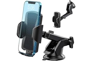 Hoppac Support Telephone Voiture, Porte Téléphone Voiture Tableau de Bord et Voiture Pare-Brise, 360 Degrés Rotation, Un Bouton de Libération, pour 4-7 in Smartphone