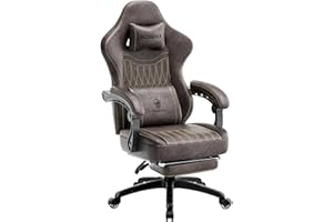 Dowinx Sedia da gioco con cuscino primaverile, da corsa, da ufficio, con massaggio, ergonomica, con poggiapiedi, in pelle PU (marrone)