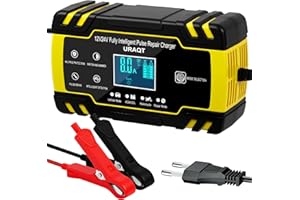 URAQT Cargador de Baterias Coche y Moto, 8A 12V/24V Mantenimiento Automático Inteligente, Múltiples Protecciones para Coche Moto ATV RV Barco