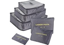 SKY-TOUCH 6Pcs SET Travel Luggage Organizer Packing Cubes Set Storage Bag Waterproof Laundry Bag Traveling Accessories - Grey