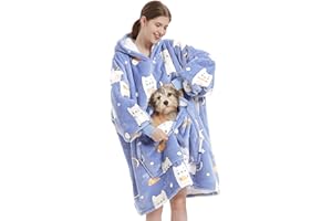 Wenlia Damska Bluza z Kapturem, Koc Sherpa Do Noszenia Ciepły i Przytulny Zimowy, Dwuwarstwowy Flanelowy, Jeden Rozmiar, Kot i Ryba, Taglia Unica Plus Tall