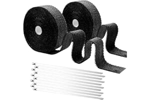 EUPDD 2 Pezzi Benda Termica per Scarico Marmitta: 50mm×5M Nastro Termico Isolante con 10 Pezzi 300mm Fascette Metalliche, Nastro Termico per Marmitte, Bende Termiche Moto, Nastro Termico per Auto, Camion