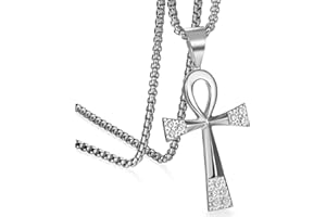 JewelryWe Collana Croce Pendente da Uomo Donna Crocifisso Egiziano Ankh Catena in Acciaio Inox Croce collana d'Oro Argenteo
