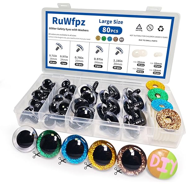 VEVESMUNDO Glitzer Sicherheitsaugen - 14 Stück Set 9-25mm