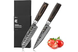 Wakoli Set de 2 couteaux en acier Damas I Lames en acier damassé à 67 couches avec noyau VG10 et manches en bois de pakka I Couteaux de cuisine professionnels & couteaux damassés, EDIB Essentials