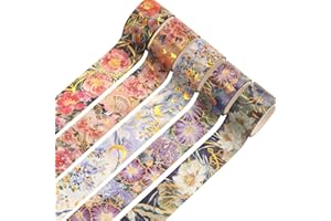YUBX Florido Washi Tape Set cinta adhesiva decorativa Washi Glitter Adhesivo de Cinta Decorativa para DIY Crafts Scrapbooking 5 Rollos (Purple Flowers)