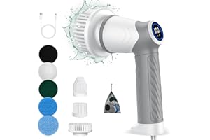 HAKSIMEY Electric Spin Scrubber cordless,IPX7 Waterproof Electric Cleaning Brush with 7 Replacement Heads, Intelligent 2 Speed Shifting,Electric Scrubber for Bathroom,Kitchen,Tile,Garden,Floor/car