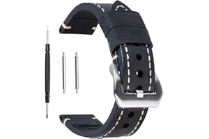 ‎BERFINE Berfine 20mm 22mm 24mm Rindleder Uhrenarmband Retro Vintage Uhrenband Schwarz Braun