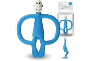 Matchstick Monkey Teething Ring Monkey - Baby Teething Aid - Soft Nubs Massage Sore Gums - Silicone - BPA Free - Grasping Toy for Teething from 3 Months - Blue