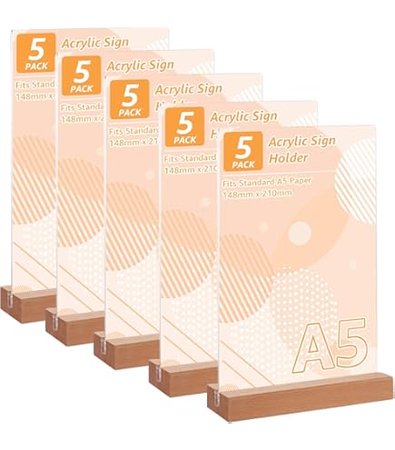 Lot De 2 Porte-menus En Bois Brut Avec Plexiglass A5 - Dimensions Socle 15x3.6x3.6 Cm