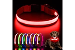 AOZOOM Light up Dog Collar, Rechargeable LED Dog Collar with 3 Glowing Modes, Adjustable Reflective Dog Collar for Small Medium Large Dogs(Red, Large)