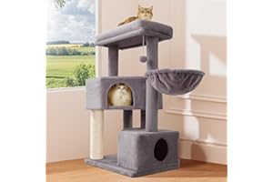 Gardner Pet 105 cm Cat Tree with Scratching Post, 4-Level Ultra-Stable Cat Tower with Anti-Wobbling Over Design, Spacious Kitty House Up to 4 Kitties, Maximum Load Capacity 36kg, Grey