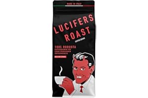 KIQO COFFEE & TEA LUCIFERS ROAST 1kg grains de café by KIQO d'Italie - café fort - faible acidité - avec 571mg de caféine - 100% Robusta (grains entiers, 1kg)