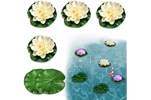 SwirlColor Flor de Loto Lotus Leaves Set 6pcs, Realistas Nenufares Flotantes Artificiales Espuma Flotante para Decoración de Estanque de Acuario - Blanco