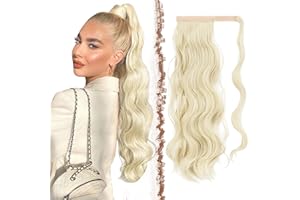 FESHFEN Coleta Postiza Rizada Pelo, 60 cm Largo Ondulado Wavy Ponytail Extension Rubio Claro Cola de Caballo Extensiones Clip Postizos de Pelo Rizado para Mujeres