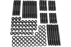 DNA MOTORING LEPOW-011 Steel 12-Point Cylinder Head Studs Nuts Set For 55-00 Small Block SBC 265 302 305 307 350 383 400, Black