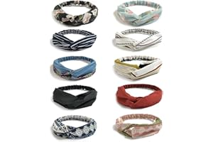 DRESHOW 10 Pack Boho Headbands for Women Vintage Flower Printed Criss Cross Knotted Elastic Hair Band Stretchy Head Wrap Twisted Cute Hair Accessories