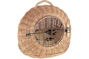 Tigana - Korbhöhle Transportkorb Transporthöhle Katzenhöhle aus Weide 45 cm Natur (+ Kissen in Beige)