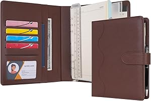WASON A5 Diario in Pelle PU con Carta Ricaricabile, Portfolio ad Anelli Rimovibile con Clipboard, Blocco per Scrivere e Penna per Viaggi, Affari, Scuola, Organizzatore (Caffè)