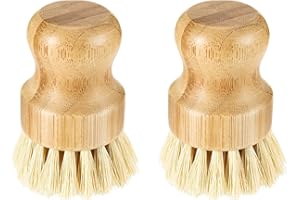 THETAG Lot de 2 brosses à vaisselle en bambou, brosse à vaisselle ronde en bois, brosse à vaisselle Palm brosse à vaisselle avec bambou naturel, gris naturel, bois