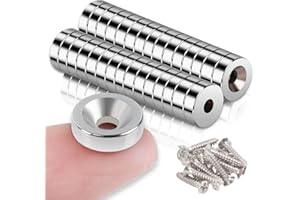 DGDUBRB 30Pcs Small Magnets with Holes, 10x3mm Holes 3mm Strong Neodymium Magnets with Mounting Screws, Round Base Cup Magnet Muti-Use for Industrial, DIY, Crafts amd Wall Mounting