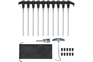 SUVEK Piquets de Tente en Acier 10 Pièces, Sardines de Fixation 20CM avec Filetage, Ancrage au Sol pour Camping et L‘extérieur, Sol Dur, Tente De Sardines Camping, Jardin, Tarp