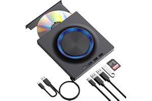 KASTWAVE External CD DVD Drive Player for Laptop USB-C CD/DVD Burner +/-RW Reader Writer Portable Disk Drive with USB 3.0 Hub and SD Card Slot for Apple Mac Windows 11/10/8/7 Linux PC Laptop Computer