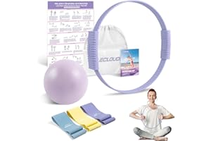 PALECLOUDS Pilates Ring Set, Pilates Equipment Kit with Magic Circle, Yoga Ball, Bands, Training Poster & Portable Bag, Double Handle Pilates Hoop for Women Home Fitness, Kegel Exercise, Arms & Legs Toning