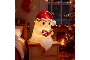 Vibbang Nachtgeist Lampe, Christmas Ghost Reading Book Lamp mit Santa-Hut, Niedliche Xmas Geister Leselampe, Bücherregal Deko für Leseratten, Geisterlampe für Weihnachtsdeko Weihnachtsgeschenke