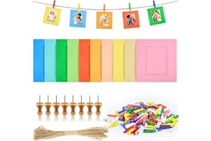 Hengxinchen 20 Pezzi Cornici in Carta con 150 Pezzi Mollette Legno Piccole,Cornici per Foto in Carta per Le Foto Polaroid con 10M Jute String DIY (9 x 9 cm, Colore)