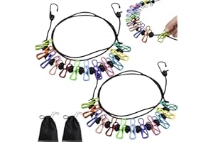 ASFRODE 2 sztuki przenośnych linek do suszenia prania na kemping, elastyczna linka do suszenia prania z 12 sztukami klamerek i 13 sztuk do pozycjonowania, linka do suszenia prania w podróży, na zewnątrz, na