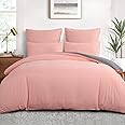 Aisbo Double Size Duvet Cover Set - 3Pcs Reversible Bedding Bed Set Peach Pink and Grey Double Soft Brushed Microfiber Quilt Cover with 2 Pillowcases 50x75cm