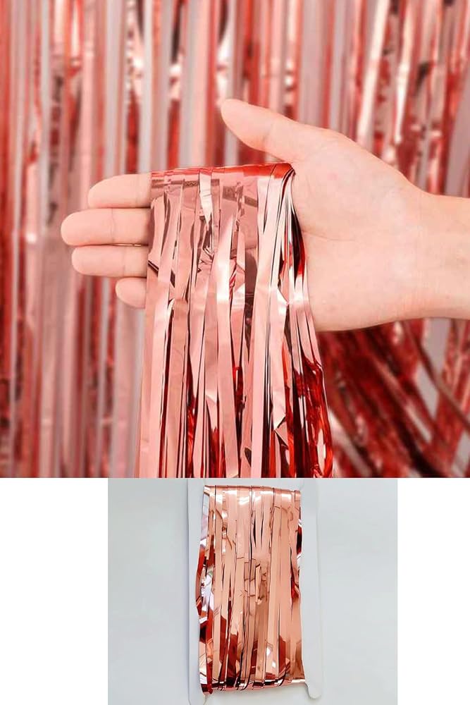 Metalize Arka Fon Perde (Rose Gold)