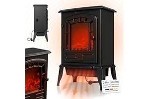 ‎JUSKYS Juskys Elektrokamin 2000 W – Schwarz, elektrischer Standkamin mit Flammeneffekt, 2 Heizstufen, Thermostat & Sicherheitsabschaltung für Wohnzimmer