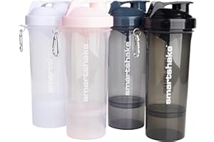 Smartshake Slim 4er-Pack Protein Shaker Flasche mit Pulverfach 400 ml | 13,5 oz – Auslaufsicherer Schraubdeckel – BPA frei – Unisex Gym Shaker – Schwarz, Weiß, Stormy Gray, Cotton Pink