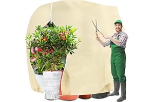 PHUSTJKL Winter Protection for Plants, 200 x 240 cm, Winter Protection for Pot Plants, Frost Protection, Breathable Reusable Plant Protection Cover with Zip and Drawstring for Balcony Plants, Beige, 1 Piece