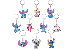 CHUKUA Keyring Cartoon Anime Cute Keychain Pendant 3D Silicone Figure Stit-ch Key Chain Keyrings Rings Party Favors Bags fillers Kids Novelty Toys Birthday Gift Boys Girls Bag Charms Car Key Decor Keychains