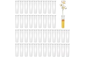 Bbtcxjs Lot de 42 tubes à essai en plastique réutilisables avec couvercle, fioles transparentes pour garder les plantes et les fleurs fraîches, arrangement floral (7,5 x 1,59 cm)
