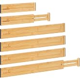 EcoOrden Set of 6 Adjustable Natural Bamboo Drawer Dividers - Extendable Organizer for Clothes, Kitchen or Bathroom - Minimal